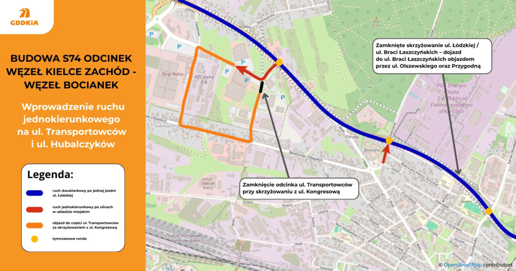 Schemat organizacji ruchu w okolicach skrzyżowania Łódzka-Transportowców- Inwestycja S74
